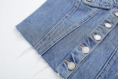 DressBetty - Blue Denim Buttoned Bandeau Top High Street Vintage Slim Female Chic Short Tops