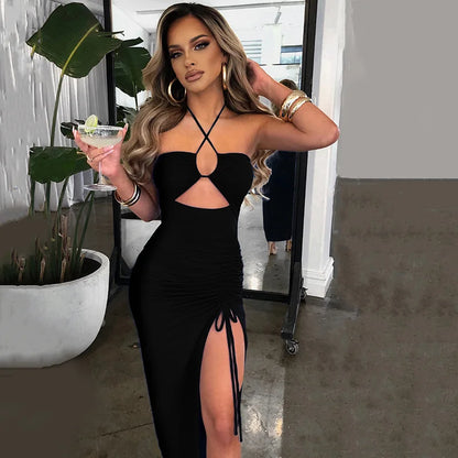 Sleeveless Sexy Backless Slim Midi Dress
