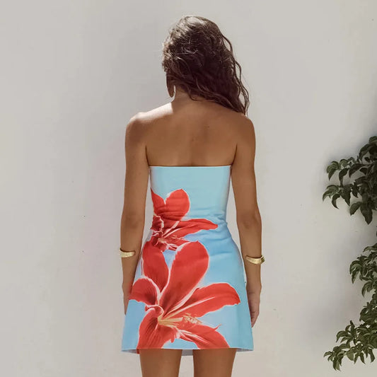Red Print Off Shoulder Knit Mini Dress