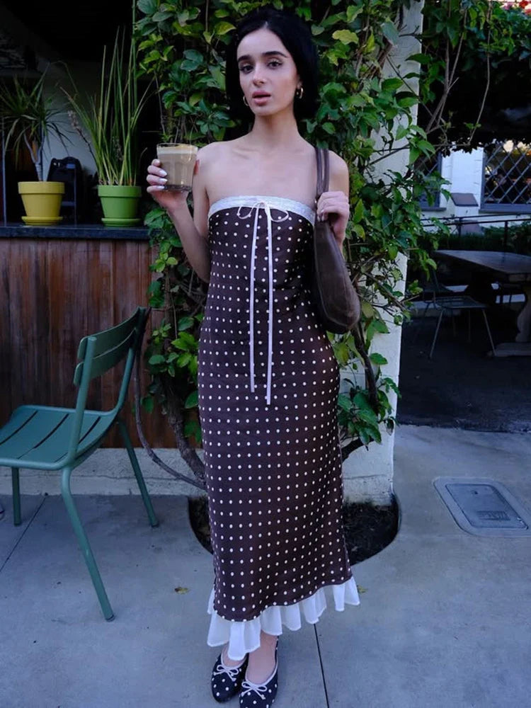 Strapless Backless Lace Midi Dress