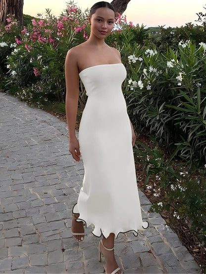 Sleeveless Ruffles Patchwork Bodycon Midi Dress