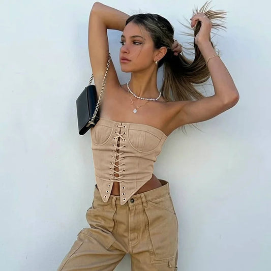Bandage Corset Tie-up Triangle Strapless