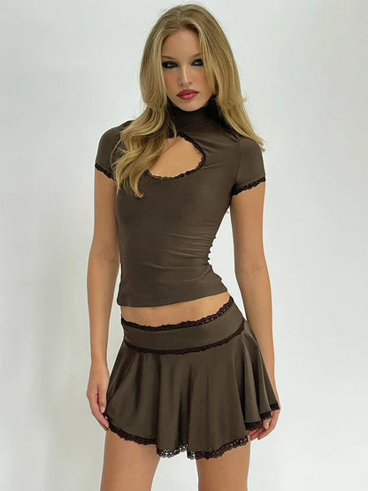 Turtleneck Mini Skirt Knit Set