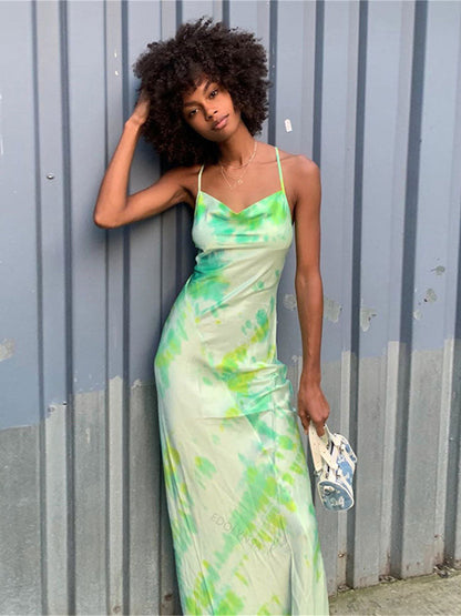 DressBetty - Green Boho Printed Maxi Dress