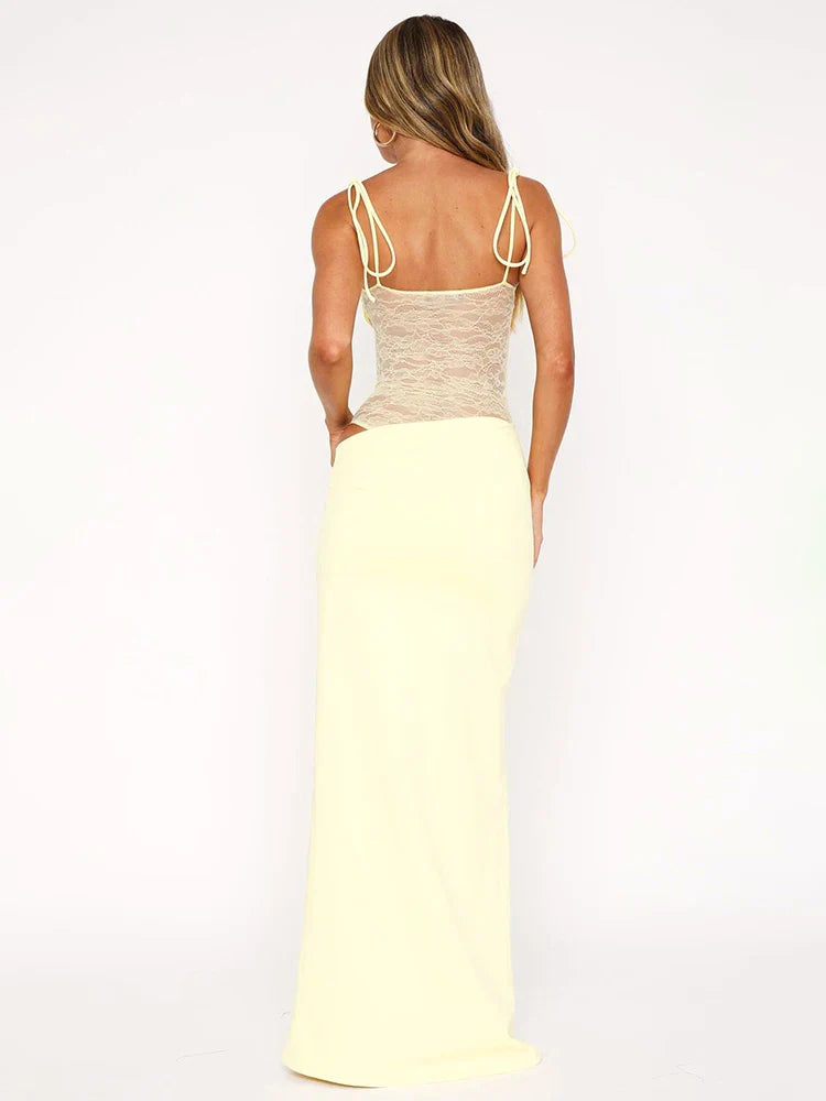 Lace Splice Spaghetti Strap Midi Dress