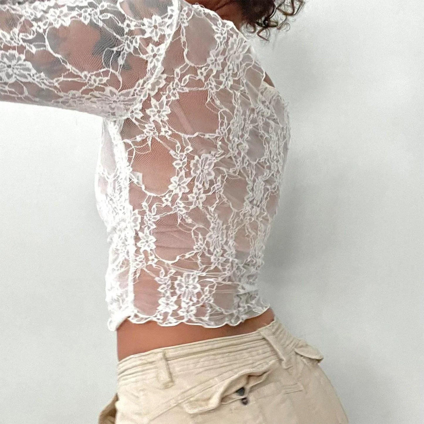 Sexy Lace Mesh Crop Sheer Top
