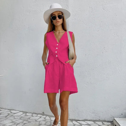 Linen Sleeveless Vest Short Suit