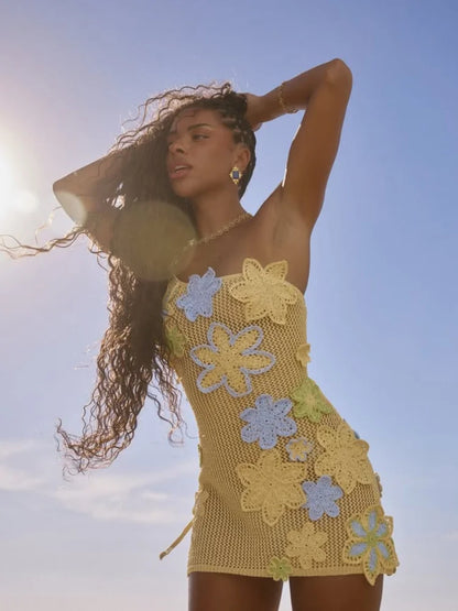 Embroidered Crochet Mini Floral Dress