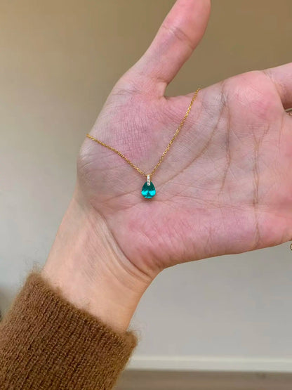 S925 Sterling Silver Paraiba Blue Teardrop Necklace