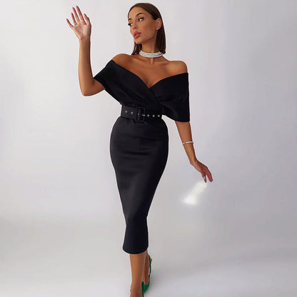 DressBetty - Off-Shoulder Elegant Party Ladies Vintage Evening Formal Midi Dress