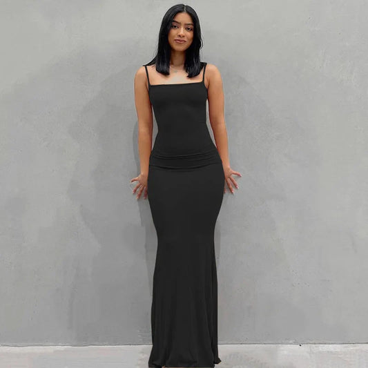 Satin Backless Bodycon Maxi Slip Dress