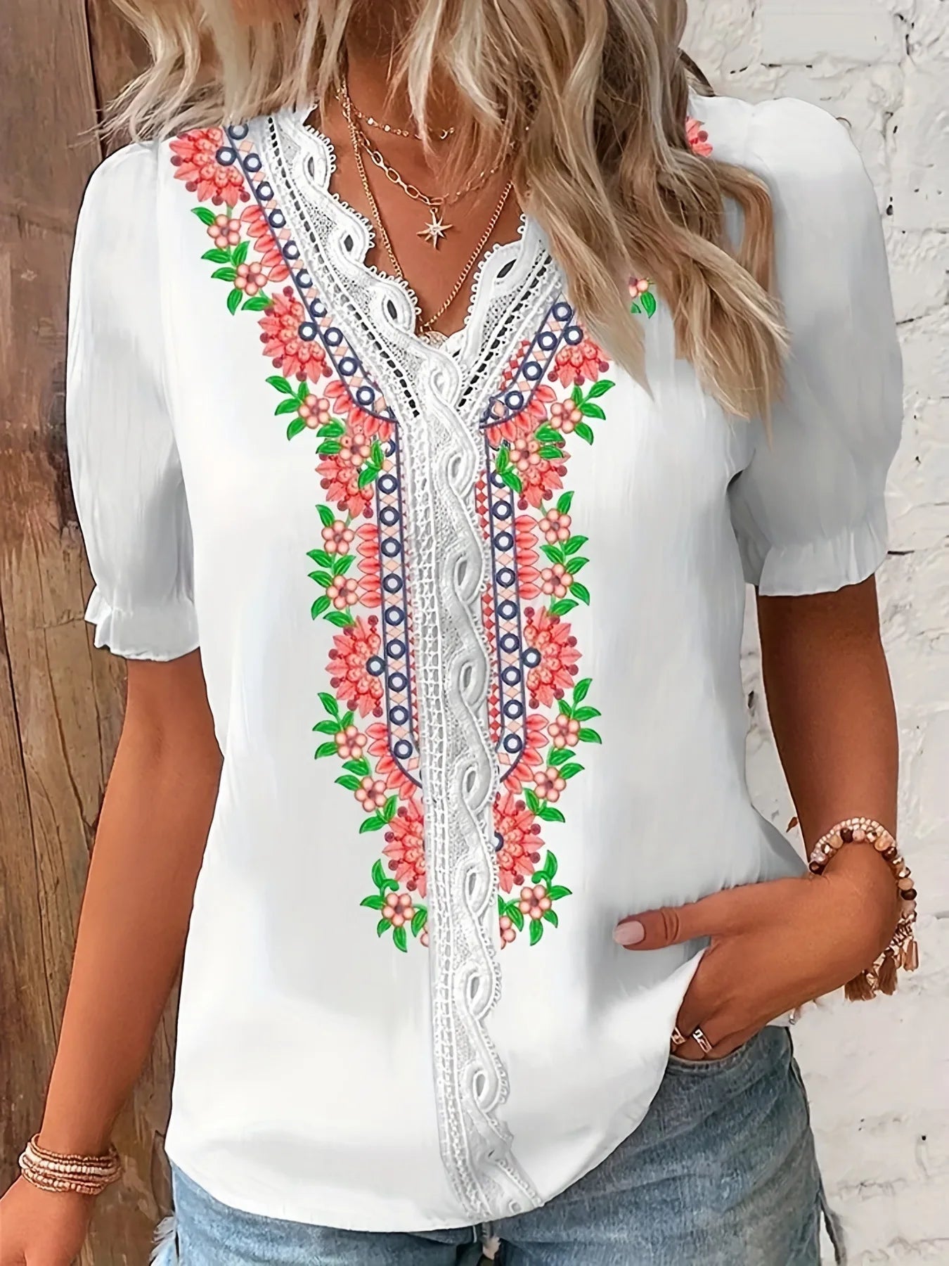Ruffle Elegant Print T-shirt