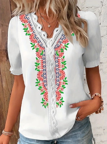 Ruffle Elegant Print T-shirt