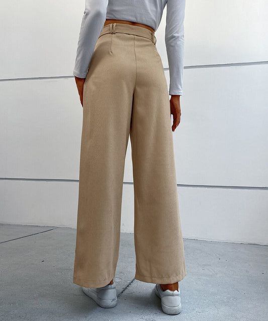 DressBetty - Solid Corduroy Belted Wide Leg Pants