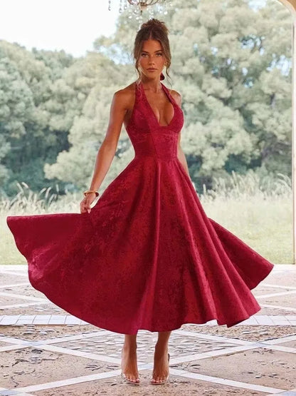 Bow Backless Jacquard A Line Mini Dress