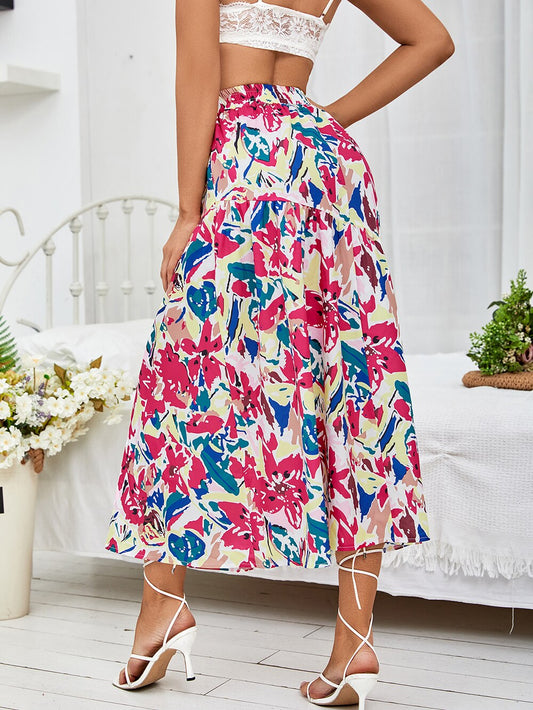 DressBetty - Floral Print Ruffle Hem Skirt
