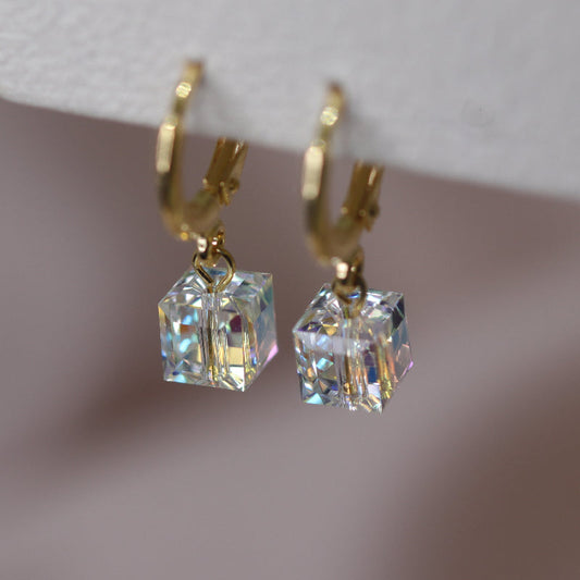 Aurora Cube Crystal Earrings Clear