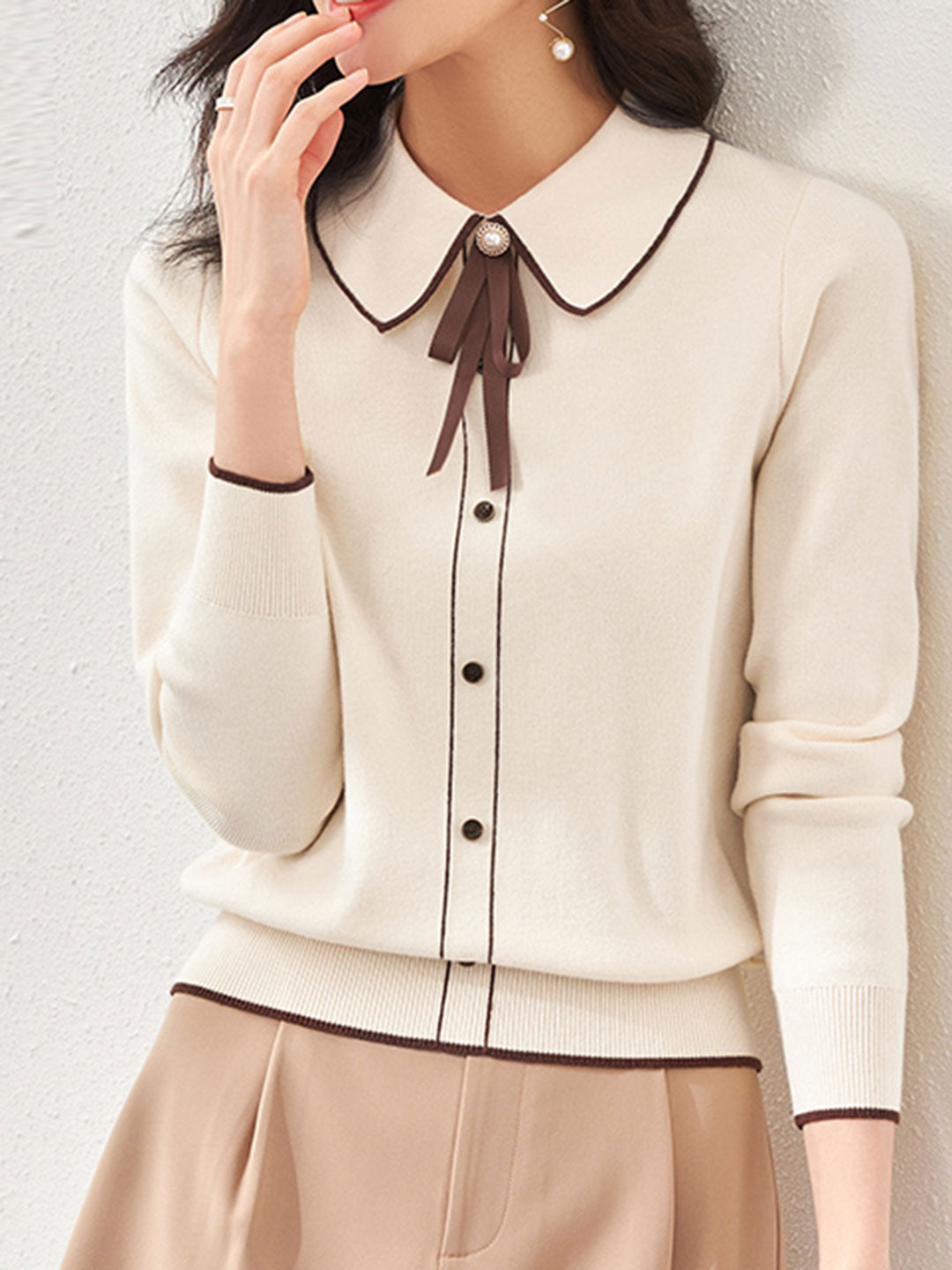 Emma French Style Doll Collar Knitted Sweater-Beige