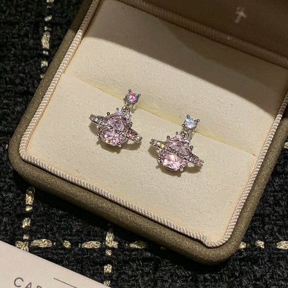 999 Silver Rose-Cut Saturn Diamond Earrings