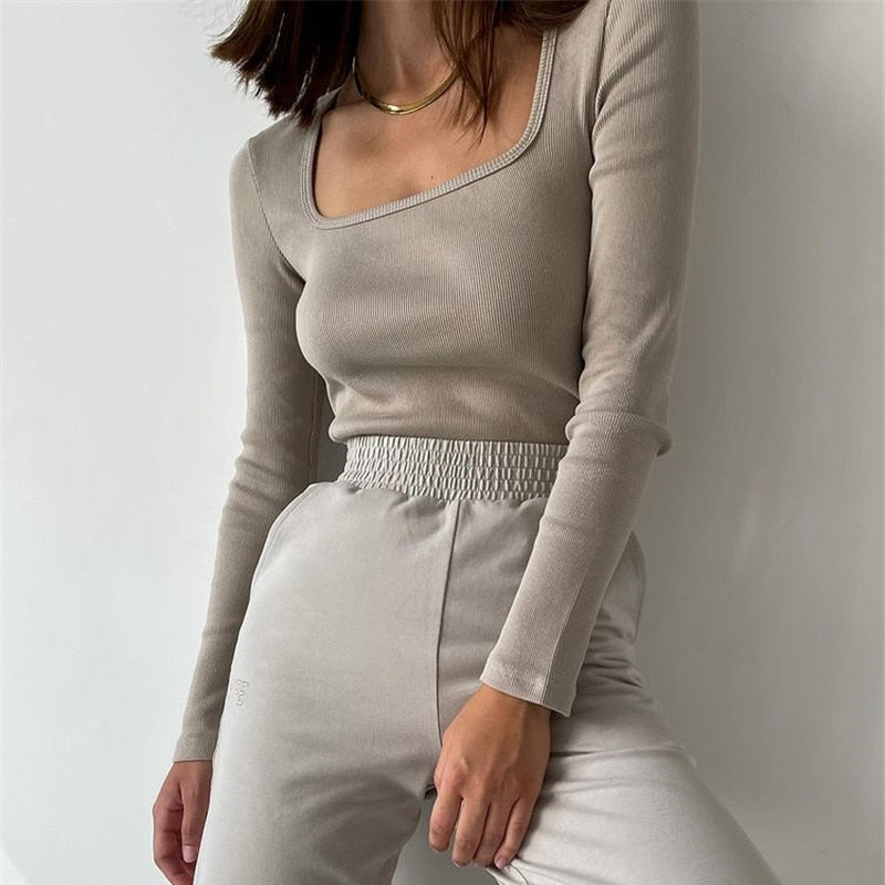 DressBetty - Basic Square Neck Knitted   Tee