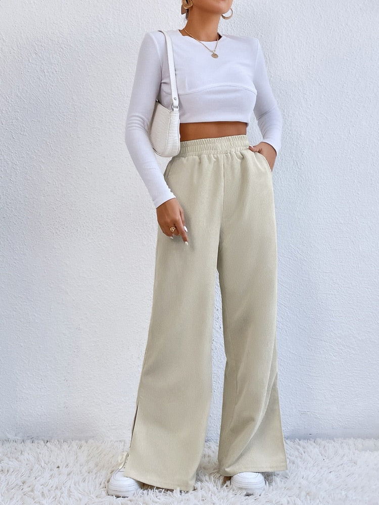DressBetty - Casual Corduroy Wide Leg Pants