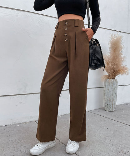 DressBetty - Solid Button Front Casual Women Pants