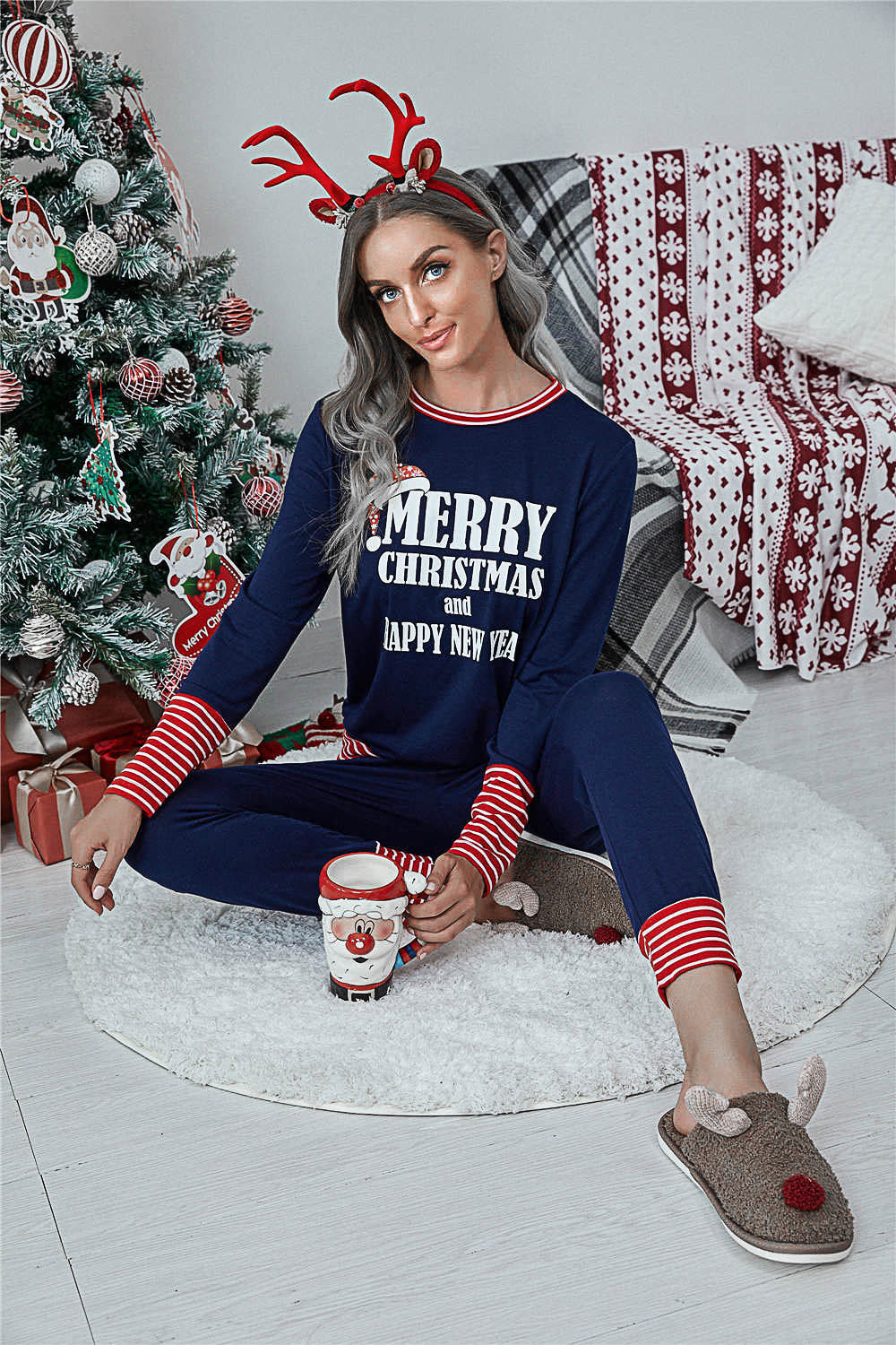 DressBetty - Merry Christmas Pajamas Set Casual Matching Set Full Sleeve Tops+Pants 2 Pieces