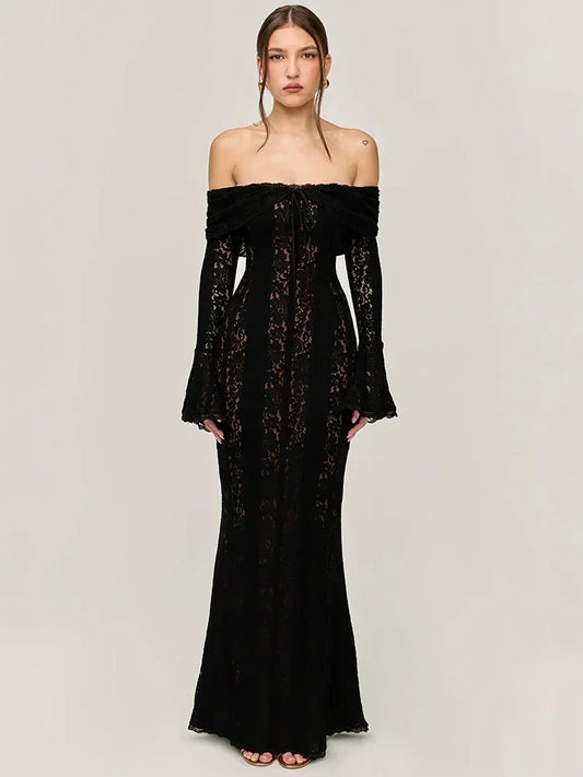 Winter Elegant Maxi Wedding Guest Lace Dress