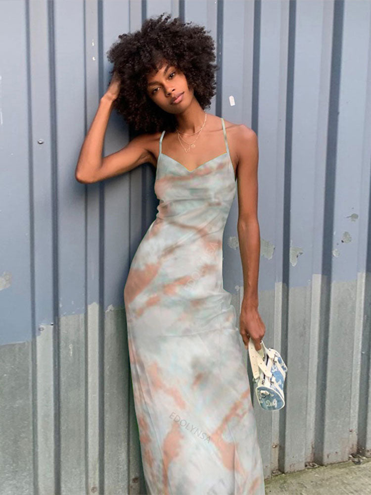 DressBetty - Green Boho Printed Maxi Dress