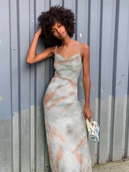 DressBetty - Green Boho Printed Maxi Dress