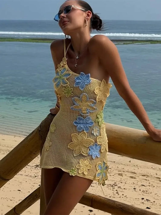 Embroidered Crochet Mini Floral Dress