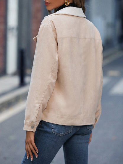 DressBetty - Solid Flap Pocket Corduroy Jacket