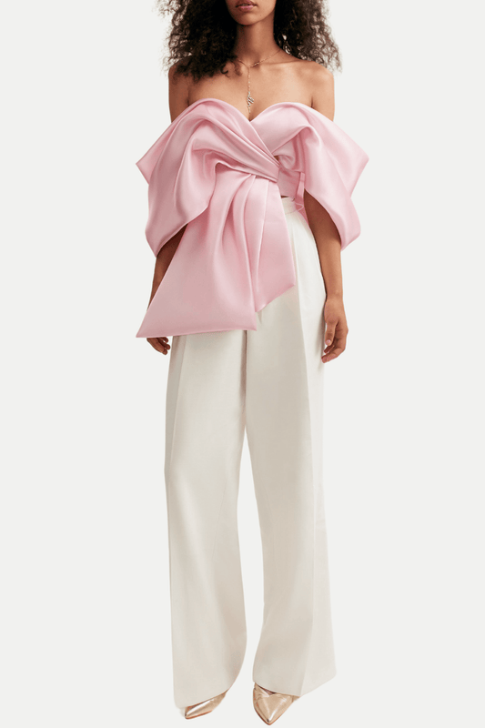 Samira Bow Cross Off Shoulder Satin Top
