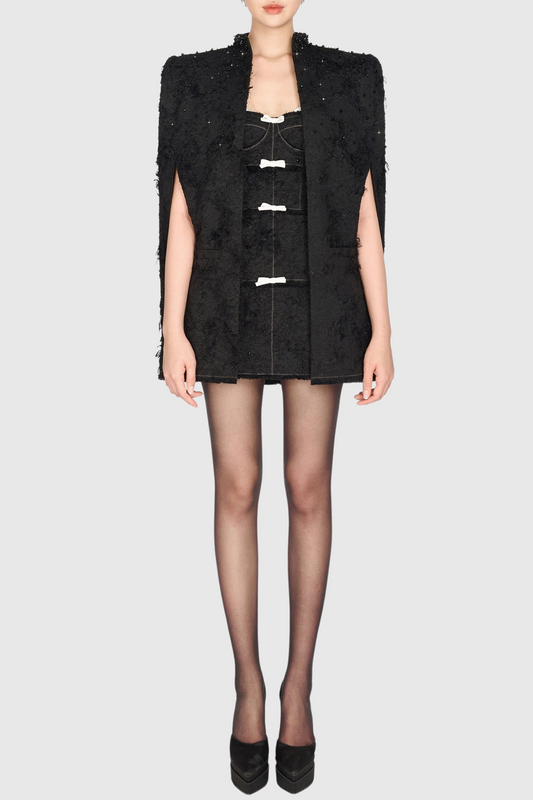 Santos Jacquard Beaded Cape - Black