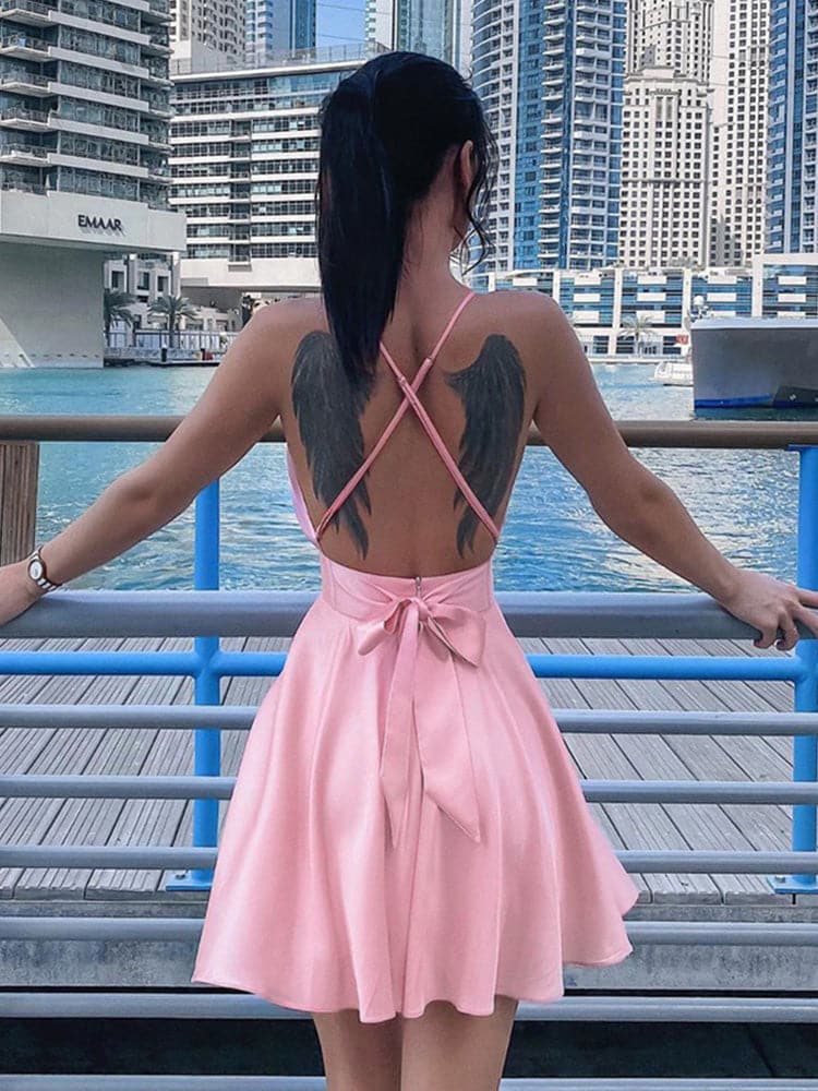 DressBetty - Satin Sexy Backless Party Night Club Wrap Mini Dress
