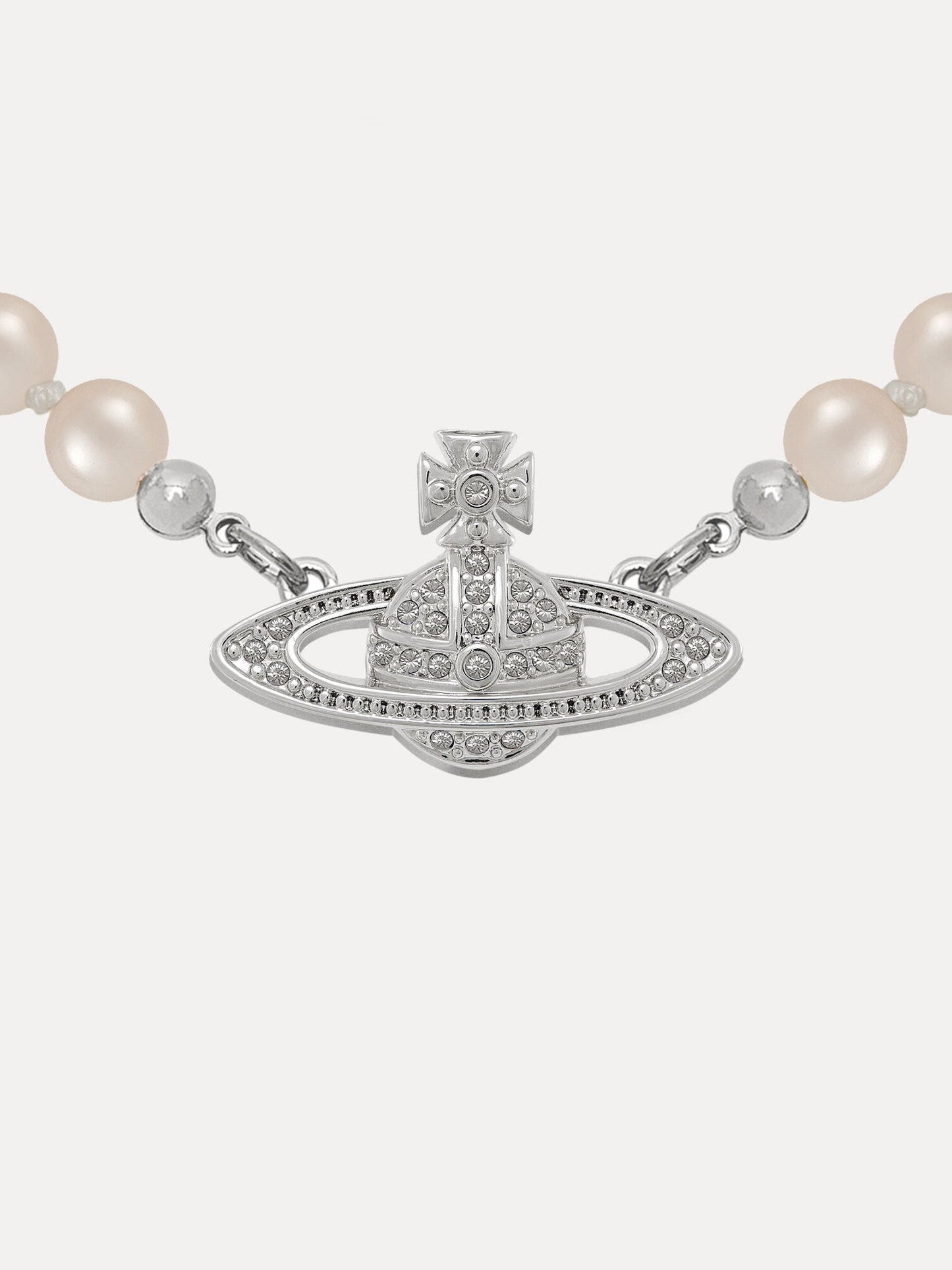 Saturn Orb Pendant Pearl Necklace