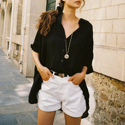Linen Half Sleeve Office Casual Blouse