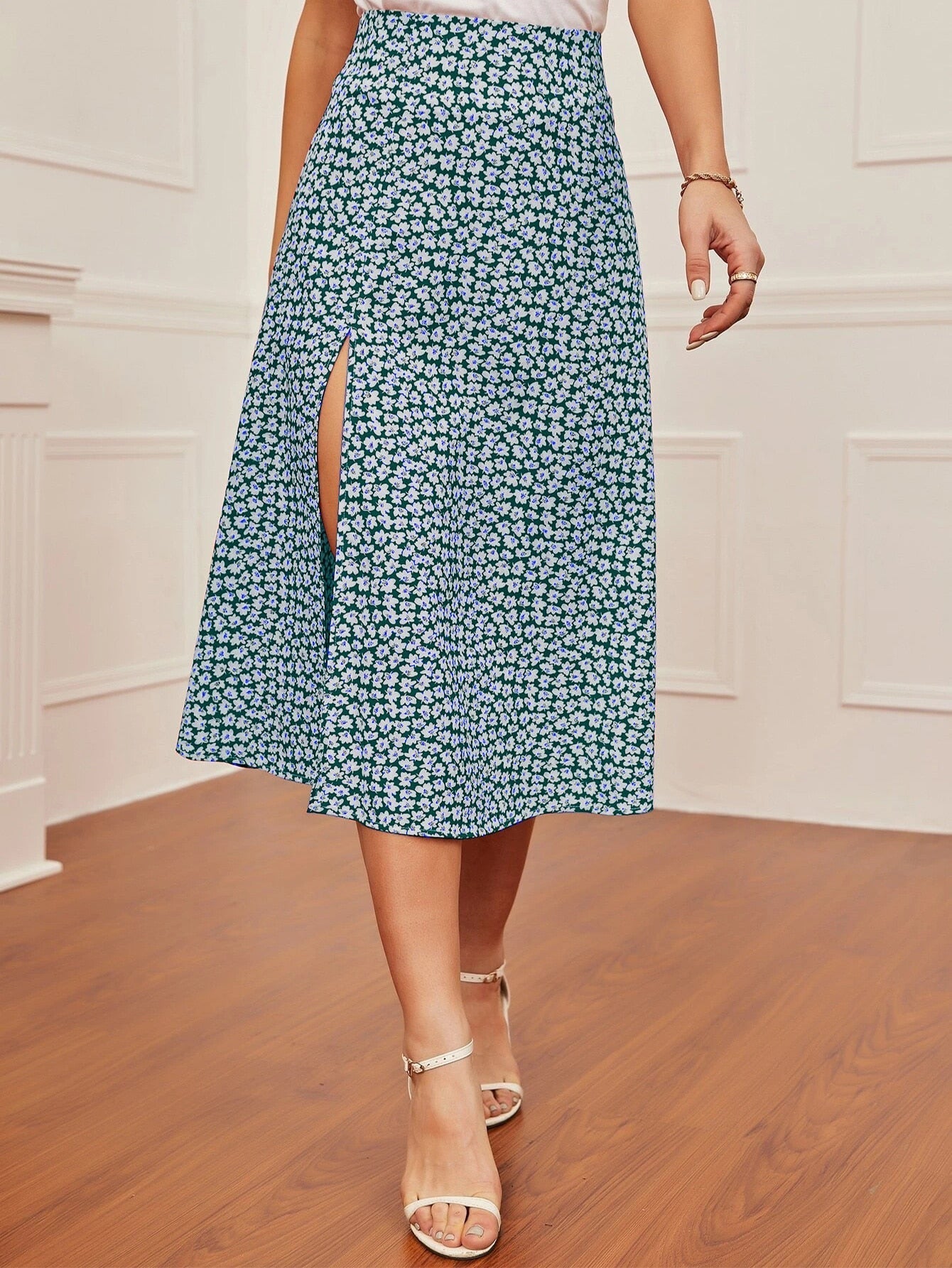 DressBetty - Split Floral Print Skirt