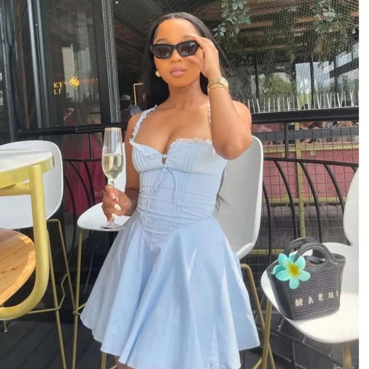 Lace Up Sleeveless Low Waist Mini Dress