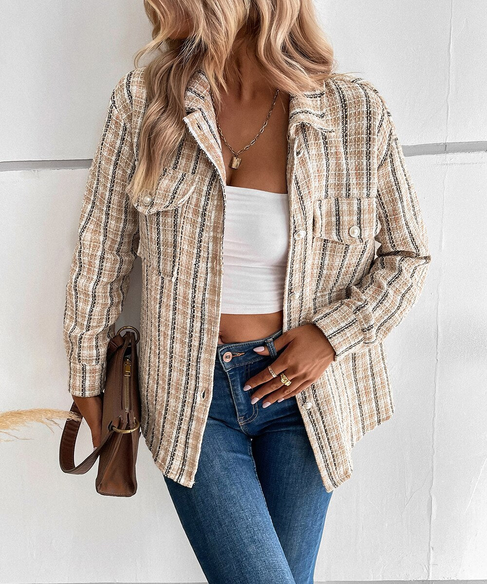 DressBetty - Dual Pocket Plaid Shirt Jacket