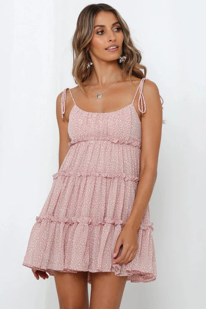 Bowknot Spaghetti Chiffon Floral Dress