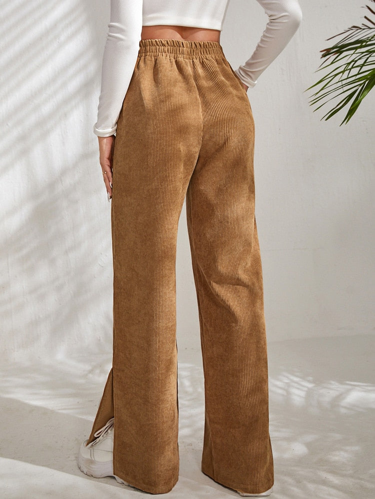 DressBetty - Casual Corduroy Wide Leg Pants