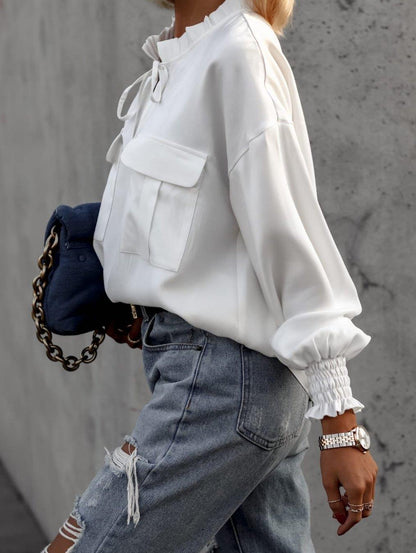 DressBetty - Ruffle Collar Tie Up Blouse