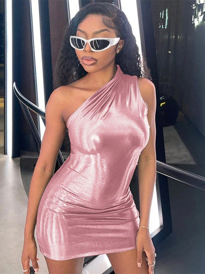 One Shoulder Irregular Skinny Mini Dress