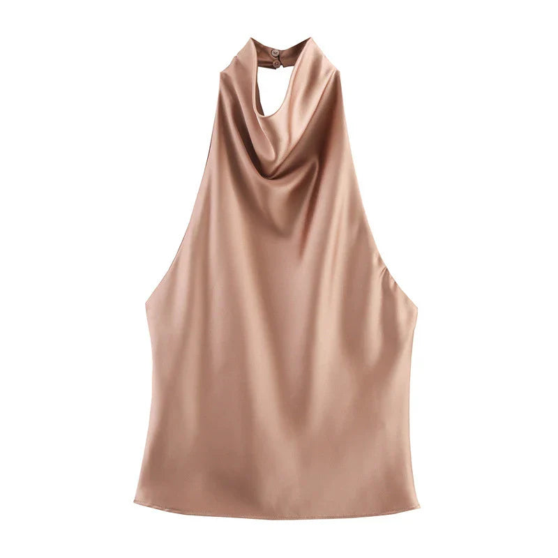 Sarina | Satin Backless Women's Halter Top