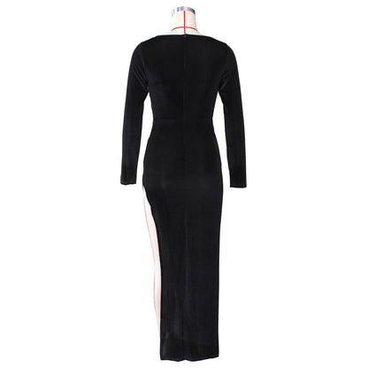 DressBetty - Elegant Velvet High Waist Slit Maxi Dress Sexy Long Sleeve Evening Party Dress
