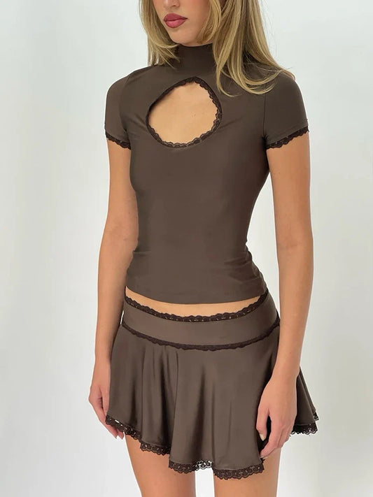 Turtleneck Mini Skirt Knit Set