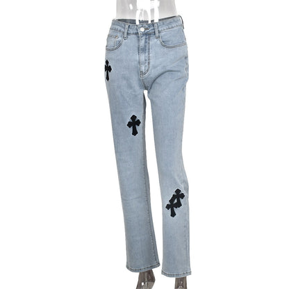 DressBetty - Women Low Waist Vintage Straight Denim Trousers Cyber Y2k Goth Pants Fashion Mom Jeans