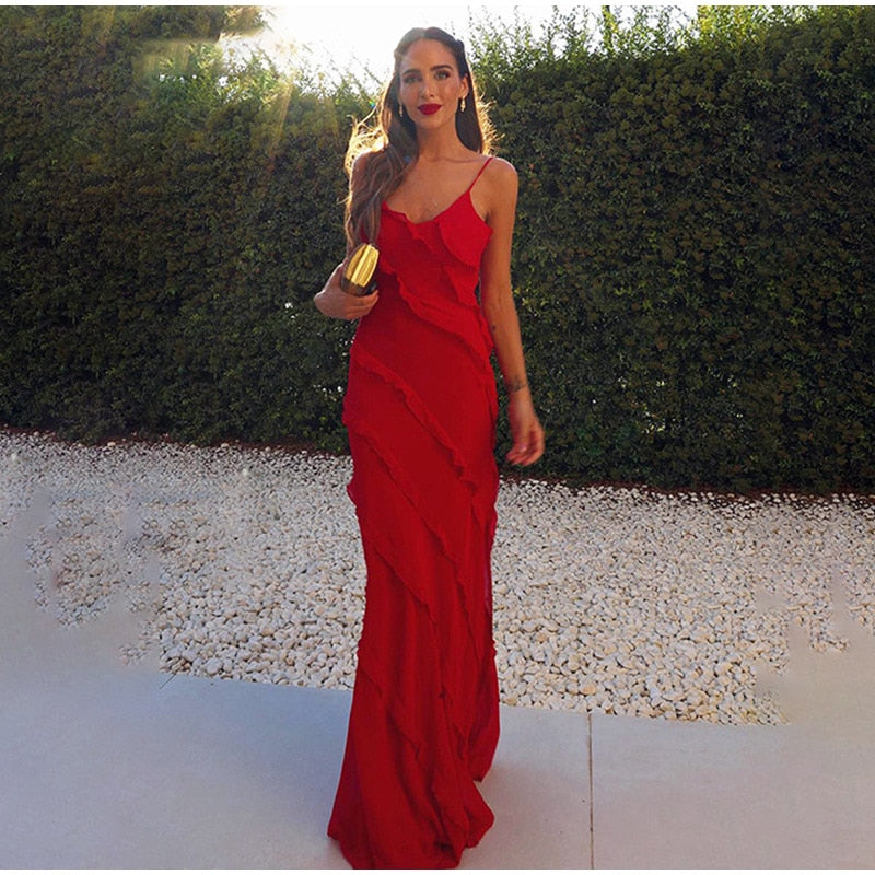 DressBetty - Elegant Deep V Neck Maxi Dress