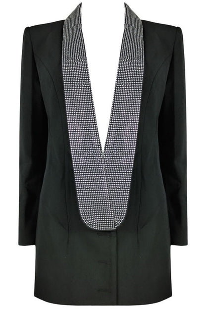 Scarlett Crystal Embellished Cutout Blazer Dress - Black